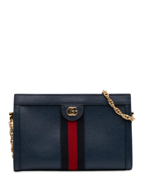 Gucci Pre-Owned 2016-2026 Small Calfskin Web Ophidia Chain crossbody bag Blue 5X198M6TD0OOUXE2