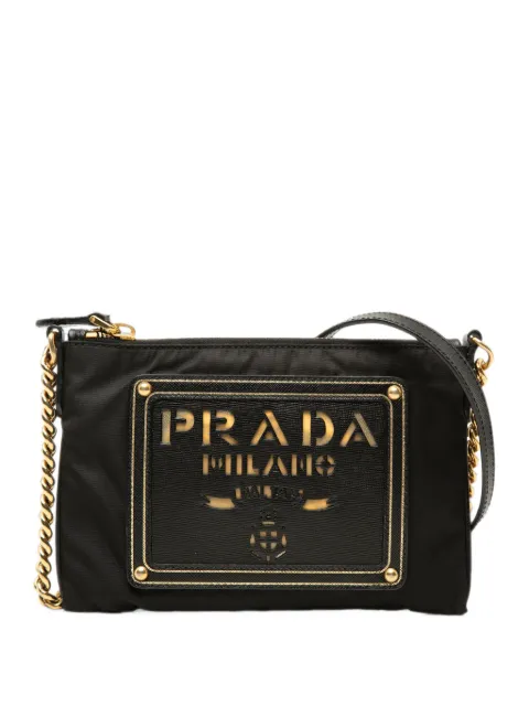 Prada Pre-Owned 2010-2026 Saffiano Trimmed Tessuto Logo Chain crossbody bag Black PJEA6YKFWH2H3SM1