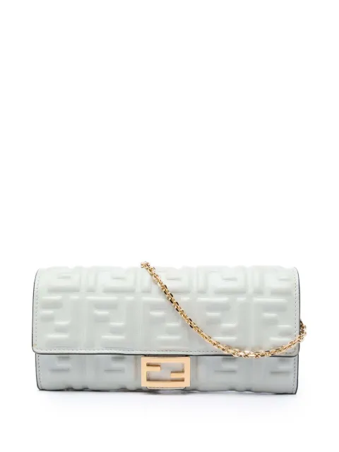 Fendi Pre-Owned 2021 Zucca Embossed Nappa Baguette Continental Wallet With Chain crossbody bag White WOFOWT4QAB1ND2PM