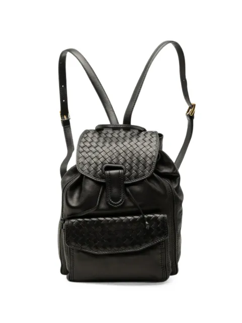 Bottega Veneta Pre-Owned 20th Century Nappa Intrecciato Trimmed Drawstring Flap backpack Black YE15D15FJK9WEV0E