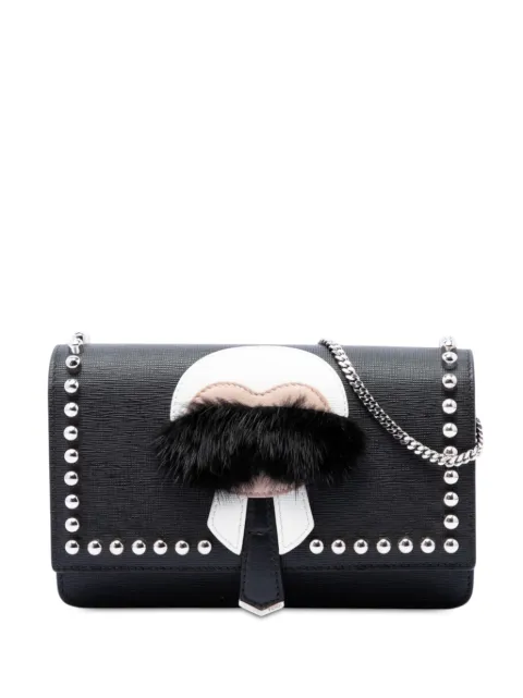 Fendi Pre-Owned 2010-2026 Studded Leather Karlito Wallet on Chain crossbody bag Black F9UGLEODZI3IWG1V