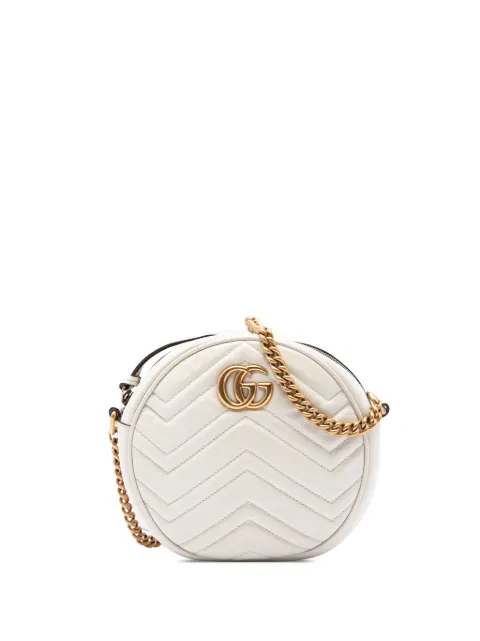 Gucci Pre-Owned 2016-2026 Mini GG Marmont Matelasse Calfskin Round crossbody bag White 705NXXCI42ODSYCK