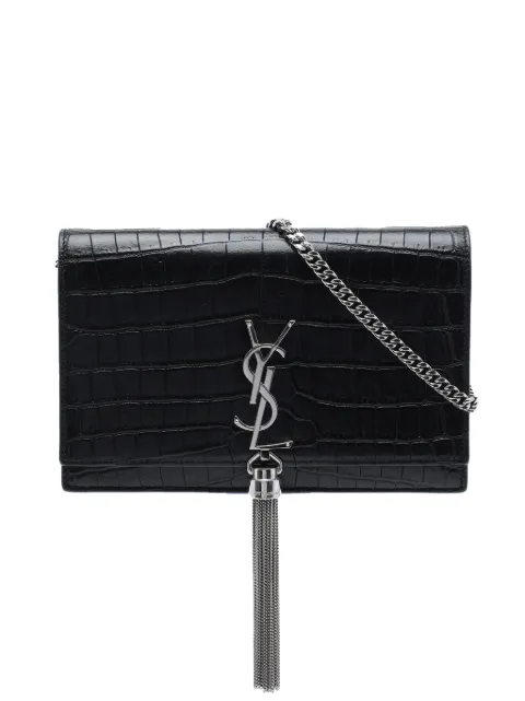 Saint Laurent Pre-Owned 2017 Croc Embossed Leather Monogram Kate Tassel Wallet on Chain crossbody bag Black 1ML3EAM8SWDL0XRL