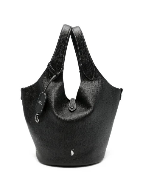 Polo Ralph Lauren logo-embroidered pebbled-leather tote bag Black 428P21989008