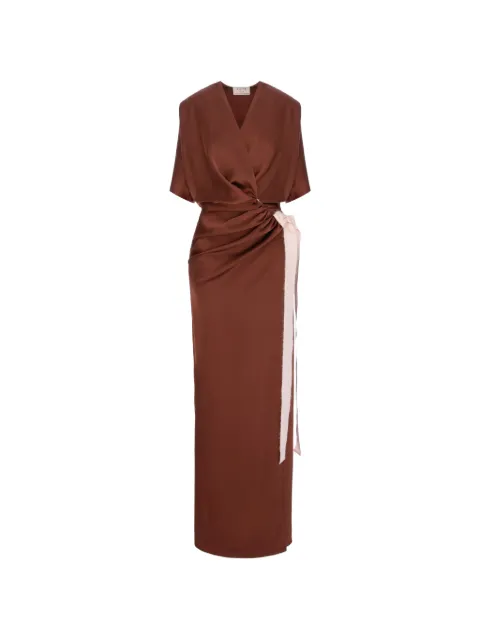 V:PM ATELIER Samantha draped knot maxi dress Brown SHAVPM