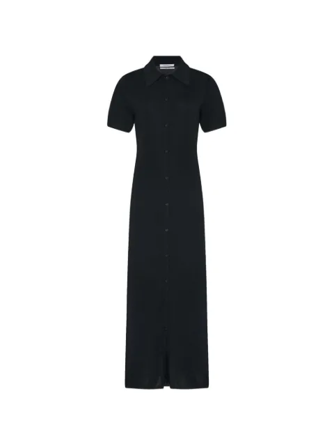 Another Tomorrow pique-knit button-front midi dress Black A226KT166VI