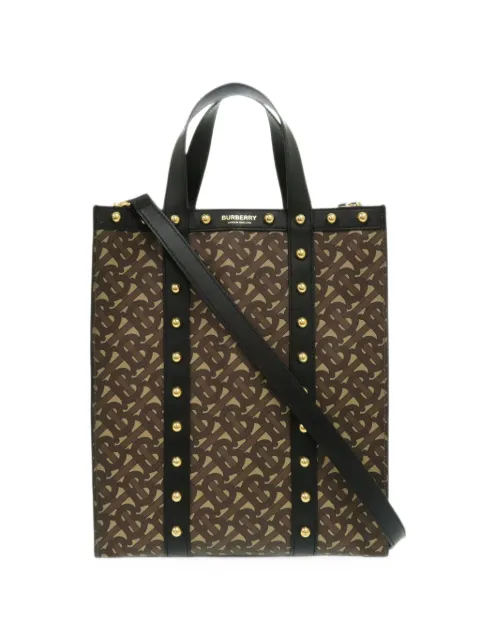 Burberry Pre-Owned 2018-2023 Small TB Monogram E Canvas and Studded Leather Vertical Tote satchel Brown AA4UVULIX3QRW9HW