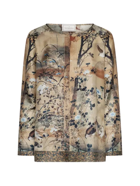Pierre-Louis Mascia Aloe forest-motif silk blouse Neutrals ALOESCML12951SE519409101