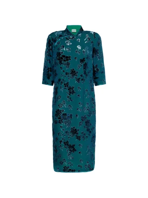 Pierre-Louis Mascia VEFIO floral-velvet midi dress Blue VEFIOUAB12962SEOTTANIO