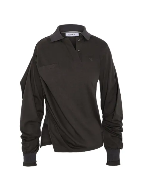 SRVC Studio wrap-front long-sleeve polo top Grey SS26TP01