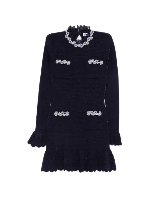 Self-Portrait embellished crochet-knit mini dress Blue AW26085SAN