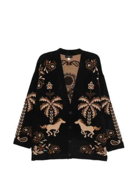 Alanui palm-intarsia knitted cardigan Black LMHB027E26KNI0021601