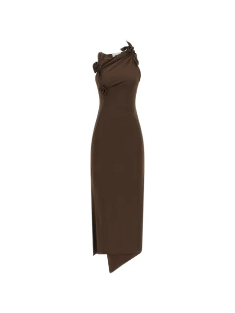 Coperni asymmetric, sculptural gown with knotted flower detailing Brown COPR44F5021