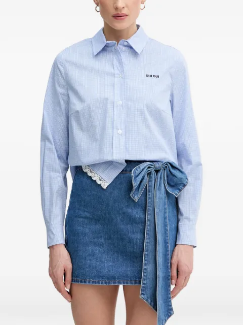 OUI lace-trim checked shirt Blue 97791