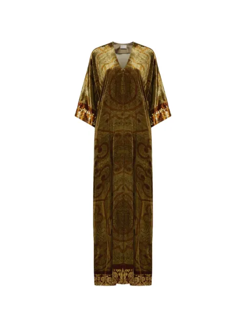 Pierre-Louis Mascia Kanada baroque-motif V-neck maxi dress Green KANADAAB12607VI519437101