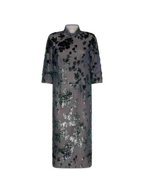 Pierre-Louis Mascia Vefio floral-detail midi dress Grey VEFIOUAB12962SEGRIGIO