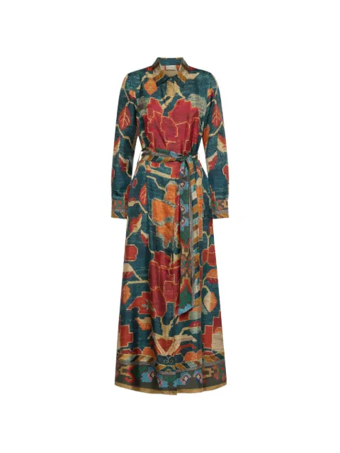 Pierre-Louis Mascia Aloe belted tapestry-print maxi shirt dress Blue ALOESAB12448SE519451101