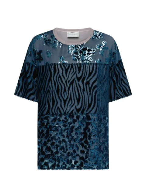 Pierre-Louis Mascia mixed-pattern devoré T-shirt Blue PATCHDEVWONTS12971VIOTTANIO