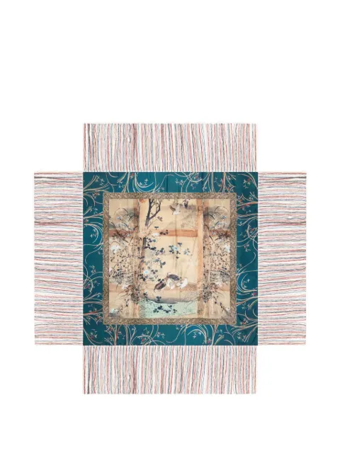 Pierre-Louis Mascia Aloeuw botanical-print fringed shawl scarf Blue ALOEUWSW135X135INSE518908101