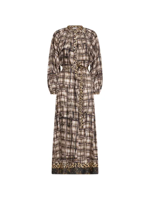 Pierre-Louis Mascia Aloe leopard-print plaid-pattern maxi shirt dress Brown ALOESAB11524SE519454101