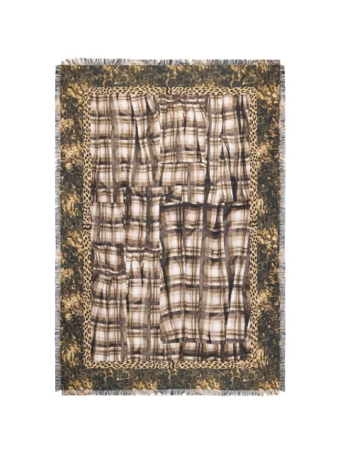 Pierre-Louis Mascia Aloeuw plaid leopard-print scarf Brown ALOEUWSW135X195S4SE518985101