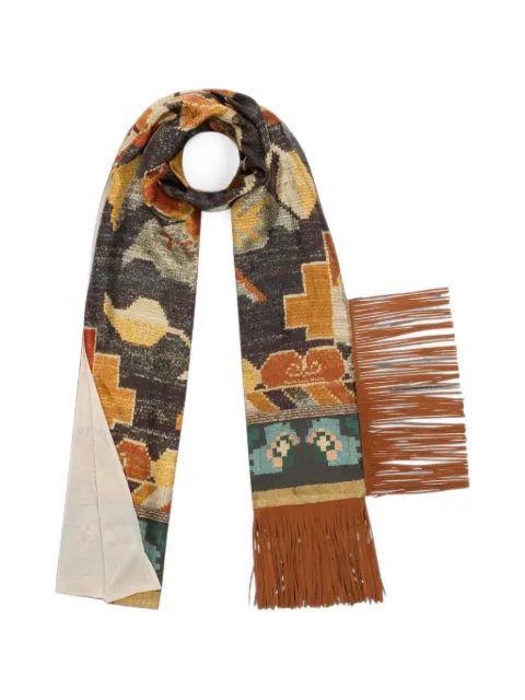 Pierre-Louis Mascia Aloewon floral-print fringed scarf Black ALOEWON065X190DLSE518913103