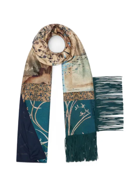 Pierre-Louis Mascia Aloewon fringe-trimmed landscape-print scarf Blue ALOEWON065X190DLSE518915101