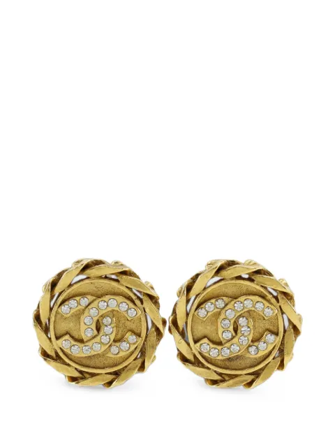 CHANEL Pre-Owned 1980-1990 CC Gold Plated Strass Round Clip On Earrings costume earrings Gold 164ZM2ZDURCGPZLE