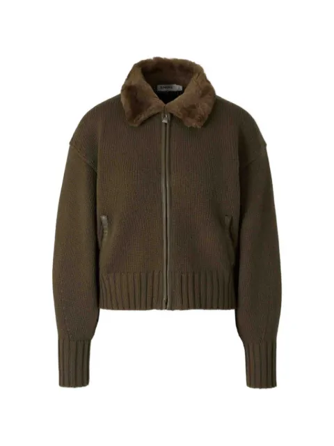 SIMKHAI faux-fur collar zip-up cardigan Green 5266050K90WOOL10CASHMERE