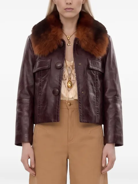 Chloé shearling-collar leather jacket Purple CH26ACV05223