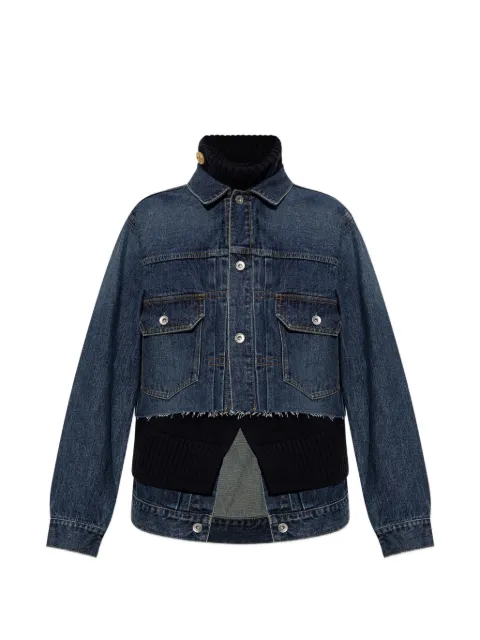 sacai raw-cut knit-panelled denim jacket Blue 26085890