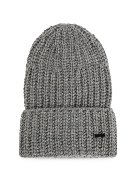 DSQUARED2 logo-plaque chunky-knit beanie hat Grey KNM022601W00001