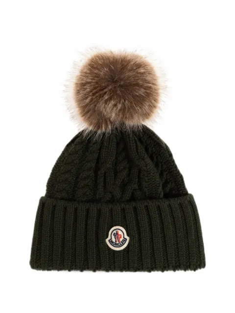Moncler logo-patch ribbed-knit beanie hat Green L20933B00041M1127