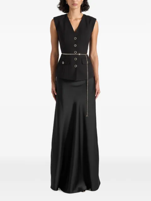 Manière De Voir Nahla in black chain-belt waistcoat-satin maxi dress Black WMN4558