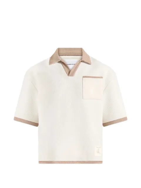 Manière De Voir Brice in cream boxy crochet detail polo shirt Neutrals MAN34252