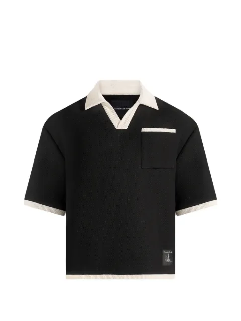 Manière De Voir Brice in black boxy crochet-detail polo shirt Black MAN3425