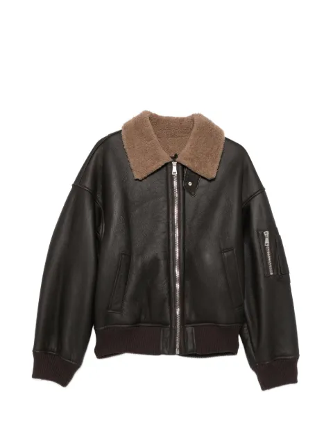 Nº21 shearling-collar leather jacket Brown 26IN2M0ZO116971