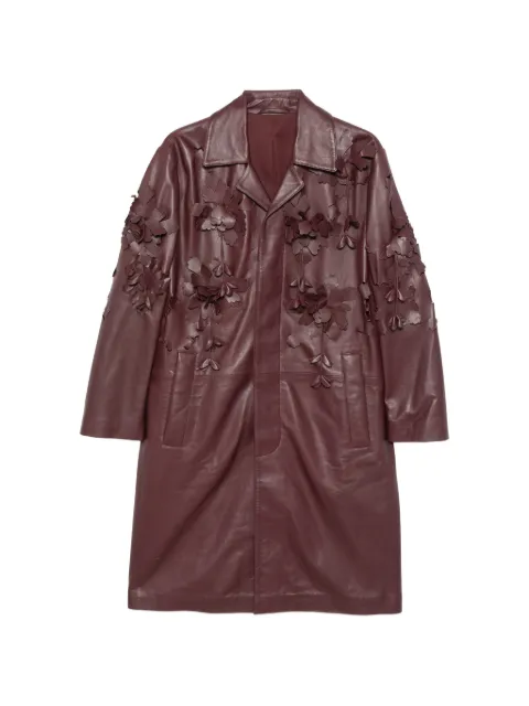 Alberta Ferretti floral-appliqué leather coat Red A37016690
