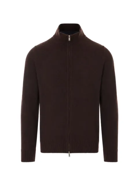 ALPHA STUDIO zip-up high-neck cardigan Brown 7011E