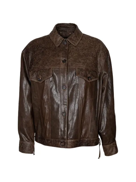 Golden Goose Journey floral-embroidery leather jacket Brown GWP02789P002667