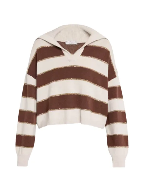Brunello Cucinelli sequin-embellished striped sweater Neutrals M12751905CUD17