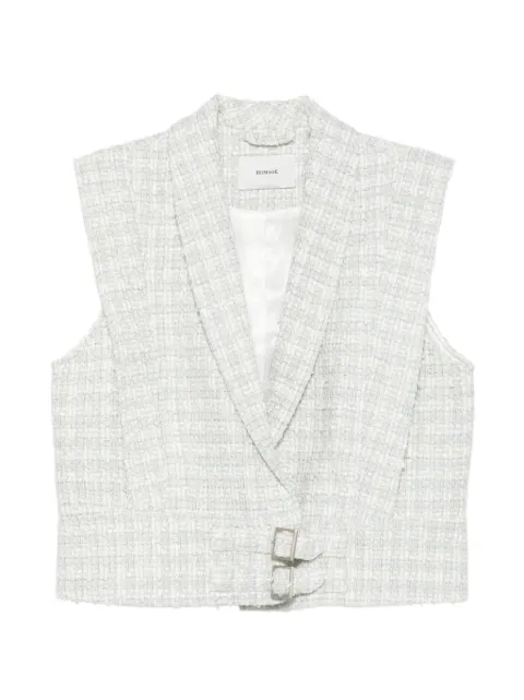 HOMAGE tweed buckle-fastening waistcoat White HCS25M54