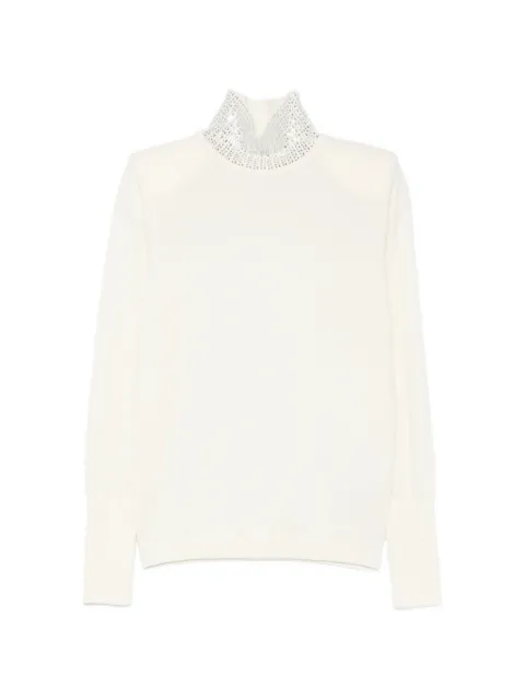 Circus Hotel crystal-embellished padded-shoulder sweater White H6WR20