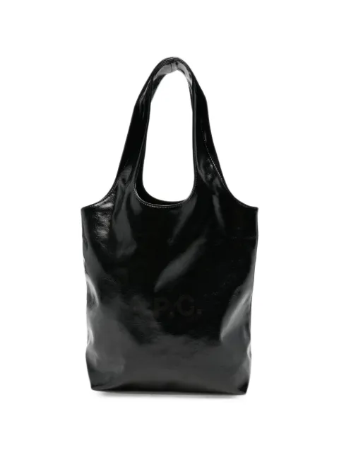 A.P.C. logo-print patent-finish tote bag Black PUABRM61861