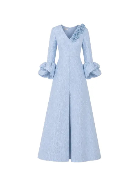 Baruni Fayha floral-embellished A-line maxi gown dress Blue PF2613