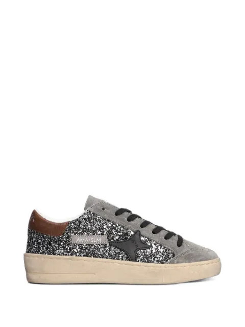 Ama Brand glitter-embellished star-patch sneakers Grey 4726