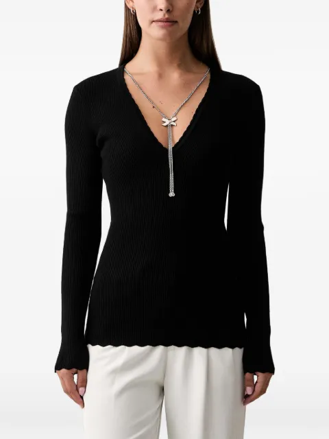 Silvian Heach ribbed V-neck blouse Silver GPA26453MA