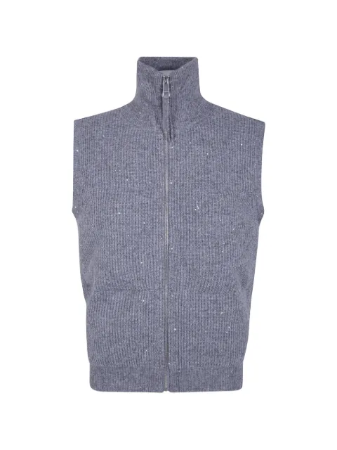 Seventy sequin-embellished ribbed-knit gilet Grey MT4160990376