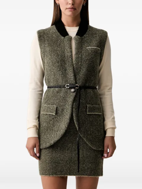 Silvian Heach Pireon herringbone-pattern belted vest Green GPA26406GL