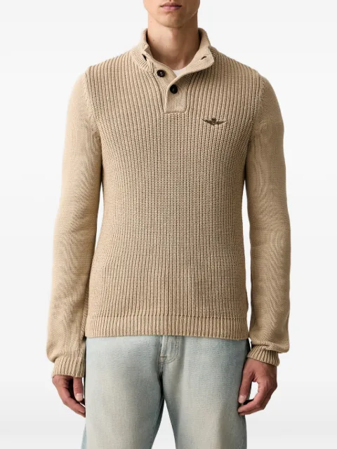 Aeronautica Militare ribbed button-neck cotton sweater Brown MA1572UL00409